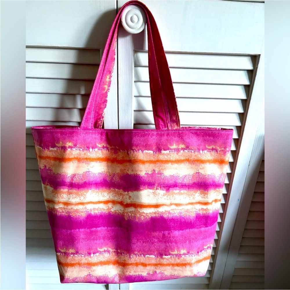 Hand Crafted Pink Tie Dye Tote Bag Fabric All Purpose Market Carrying Purse - Picture 3 of 8